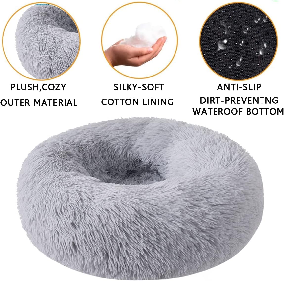 Coco Kindi™ Soft Plush Round Bed – Grey