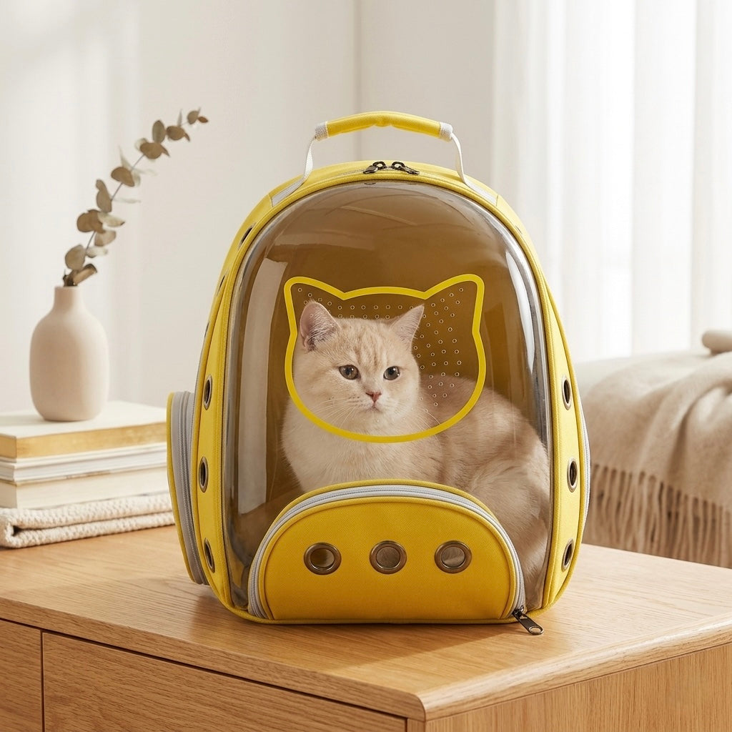 Petstranaut Backpack Bobble Cat Face Yellow
