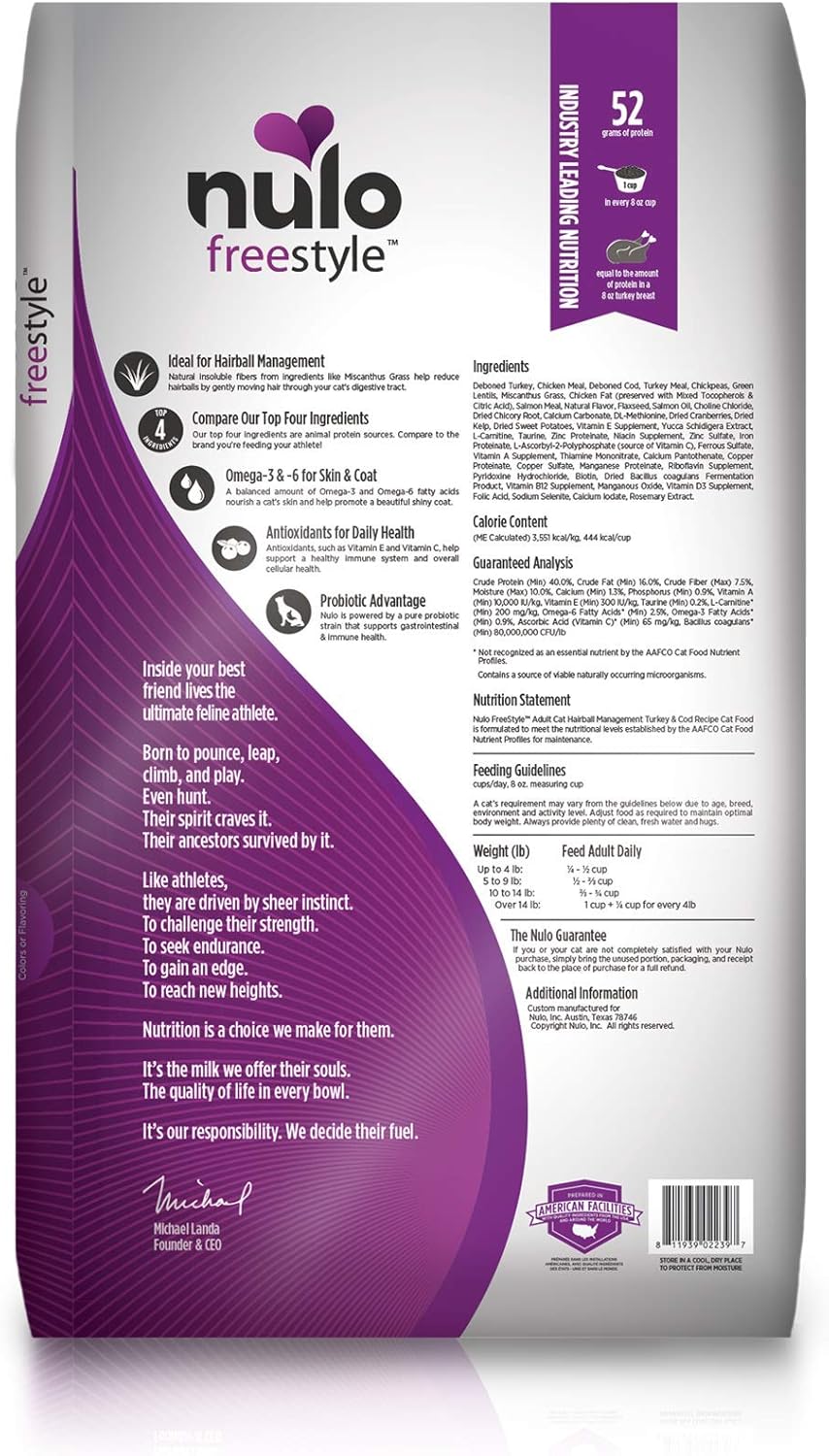 Nulo FreeStyle Adult Cat Hairball Management Turkey & Cod 5LB Bag