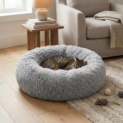 Coco Kindi™ Soft Plush Round Bed – Grey