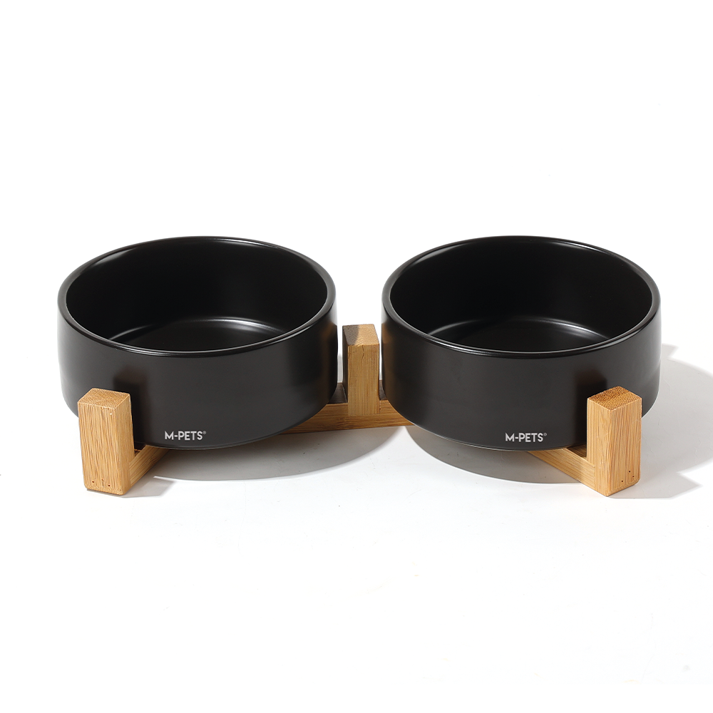 M-PETS OPERA Ceramic Bowls with Bamboo Stand White